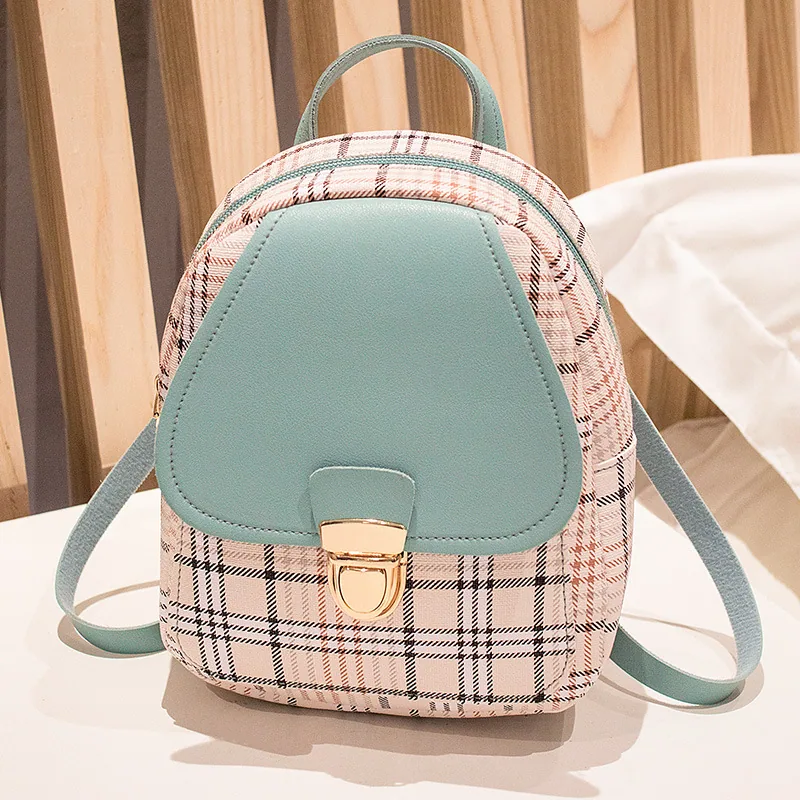Ladies Check Lock Small Backpack One Shoulder Diagonal Handbag Coin Purse — detail 5