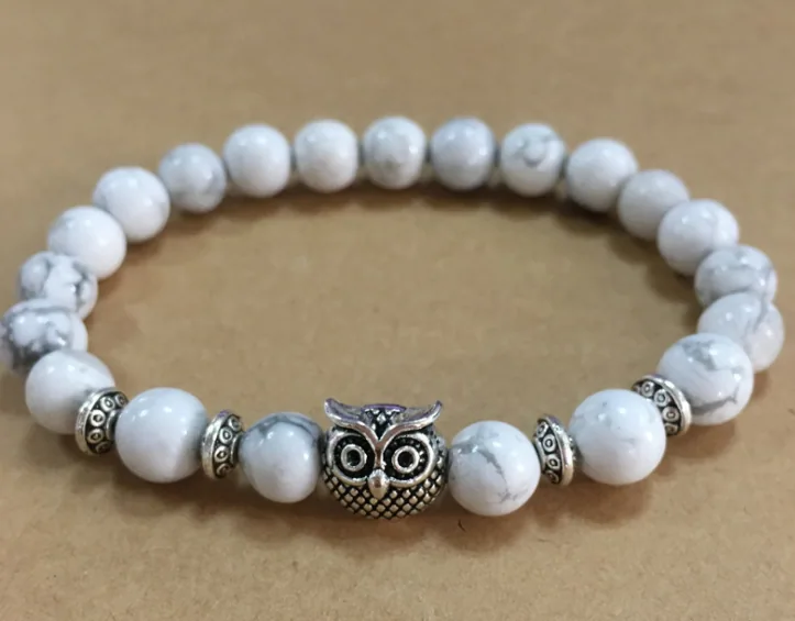 Natural Stone Owl Head Yoga Bracelet — detail 2