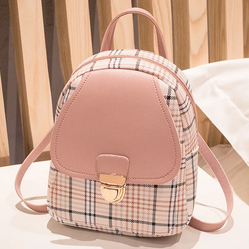 Ladies Check Lock Small Backpack One Shoulder Diagonal Handbag Coin Purse — detail 13