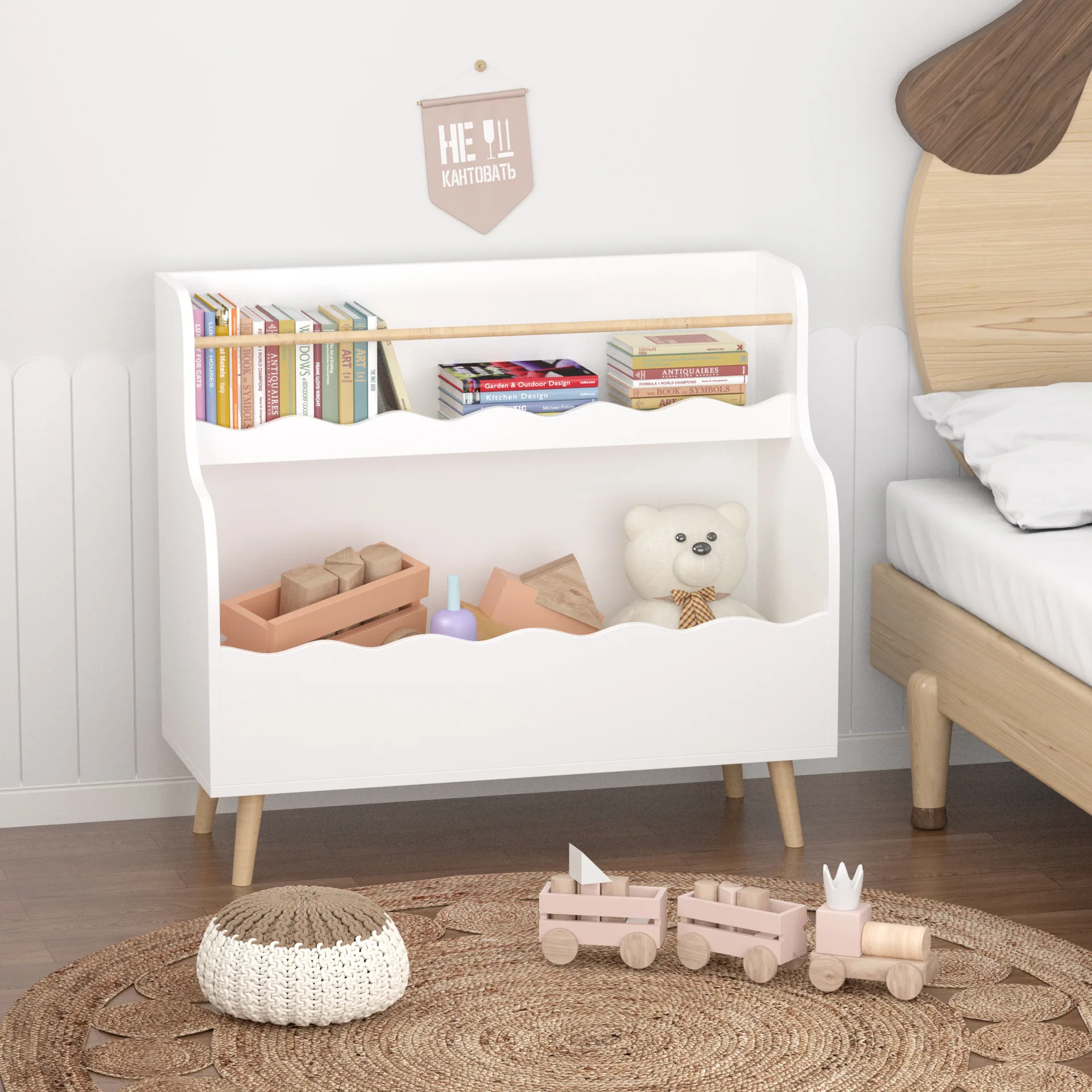 Kids Bookcaes, Children Book Organizer, Toy Storage Cabinet Organizer, White — detail 2