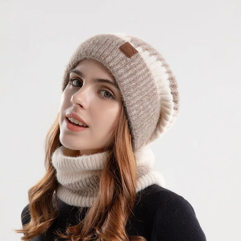 2pcs Knitted Hat Suit With Scarf Winter Two-color Hat And Thick Warm Earflaps Wool Scarf — detail 4
