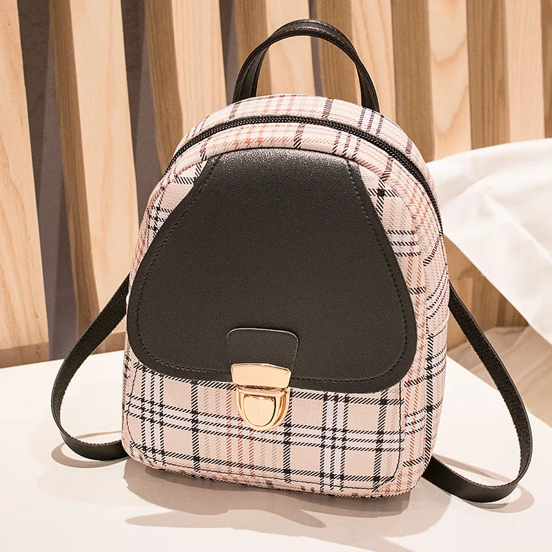 Ladies Check Lock Small Backpack One Shoulder Diagonal Handbag Coin Purse — detail 9
