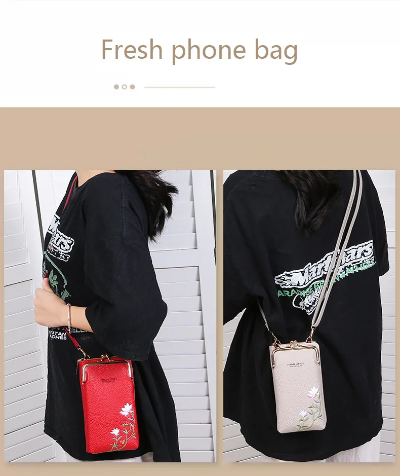 Flower Embroidery Phone Bag With Lock Buckle Outdoor Long Wallet Fashion Shoulder And Crossbody Bags — detail 10