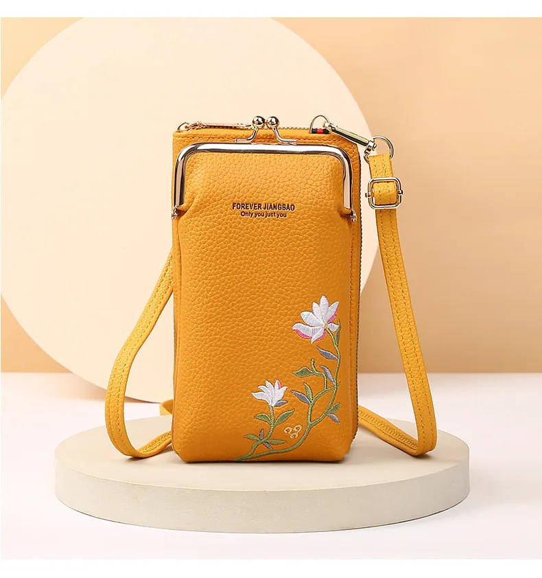 Flower Embroidery Phone Bag With Lock Buckle Outdoor Long Wallet Fashion Shoulder And Crossbody Bags — detail 5