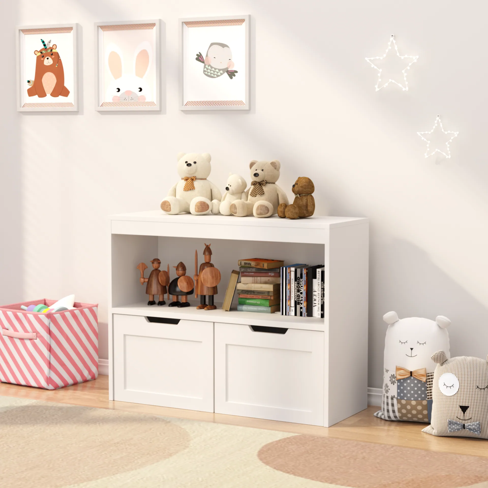 Book Organizer, Toy Storage Cabinet Organizer, White
