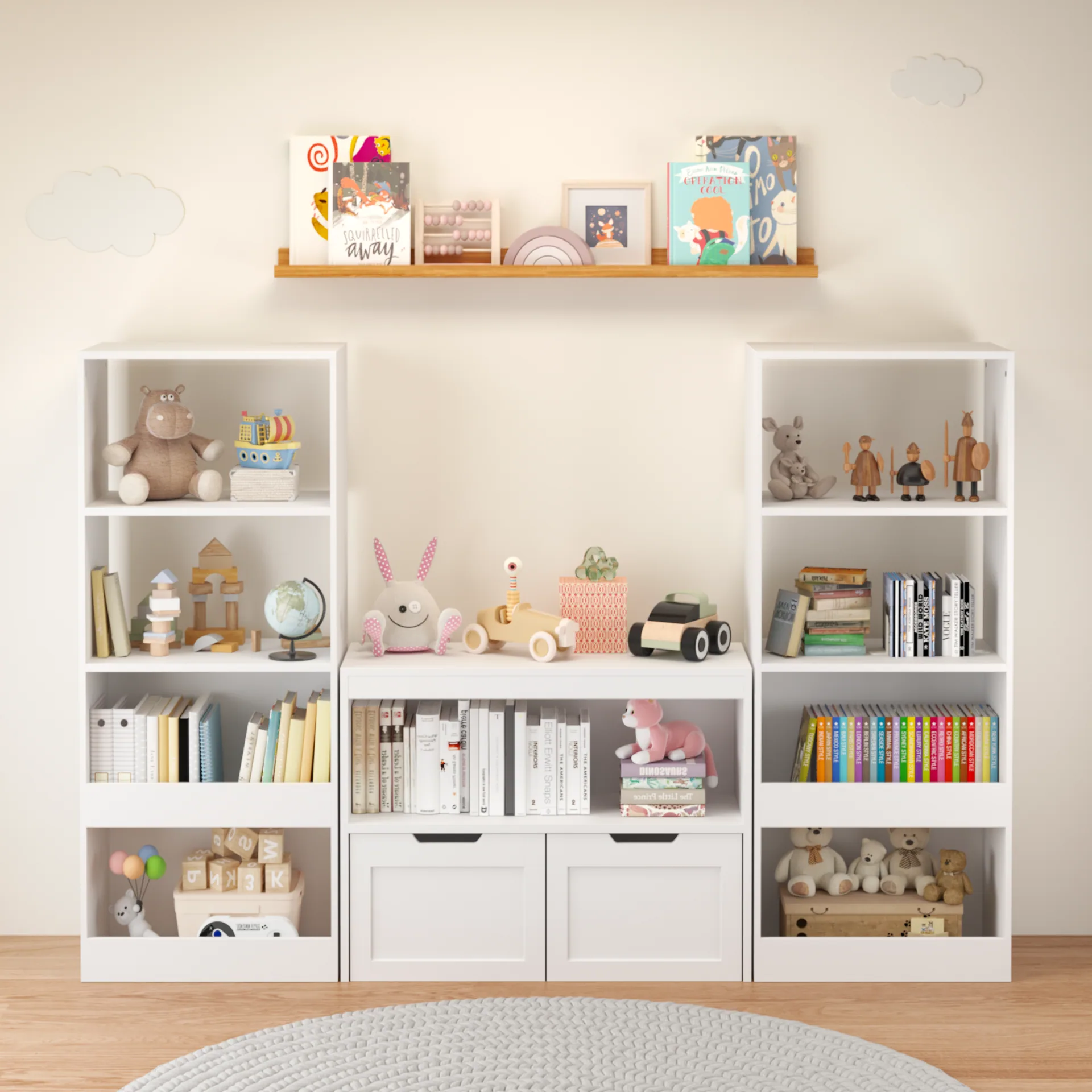Book Organizer, Toy Storage Cabinet Organizer, White — detail 2