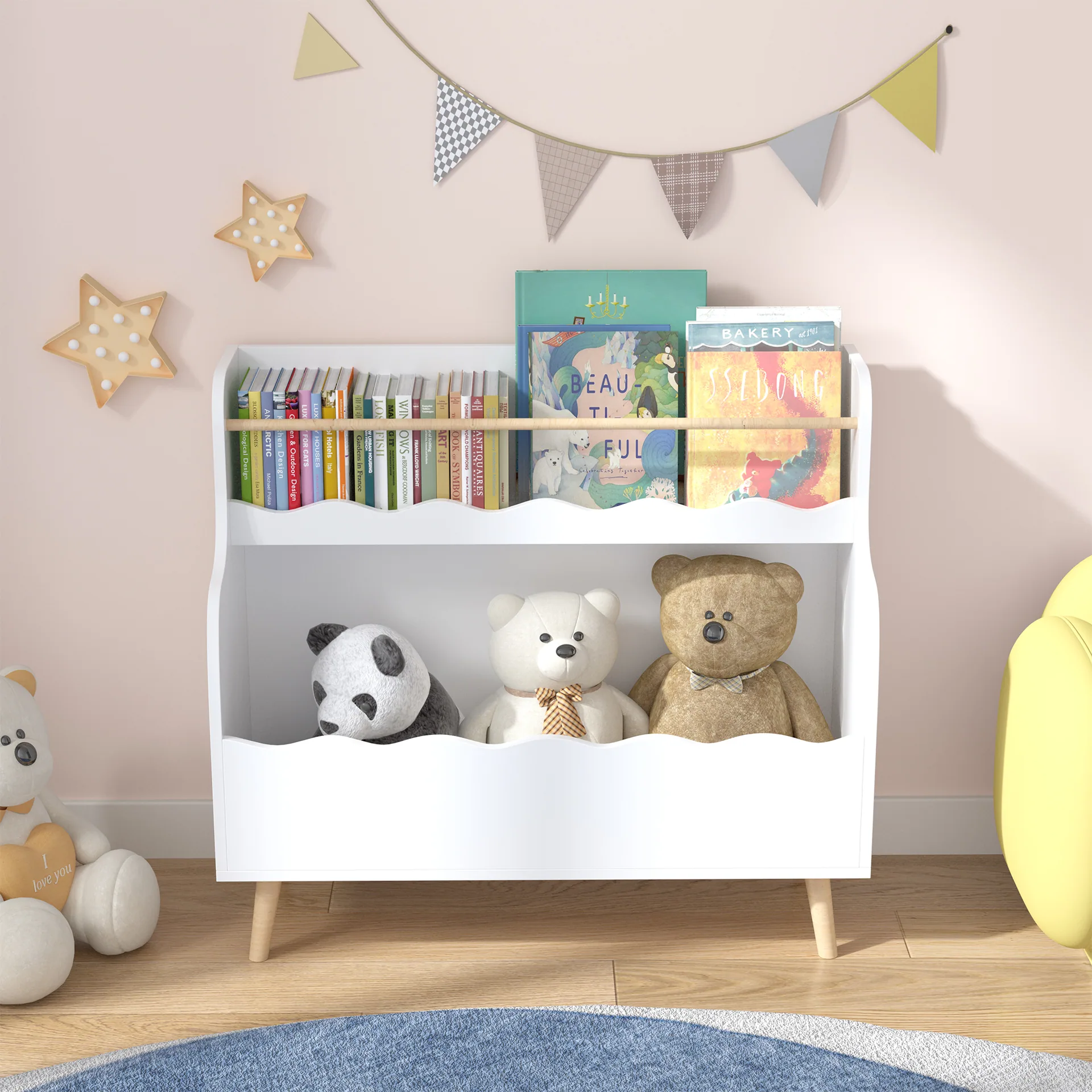 Kids Bookcaes, Children Book Organizer, Toy Storage Cabinet Organizer, White — detail 4