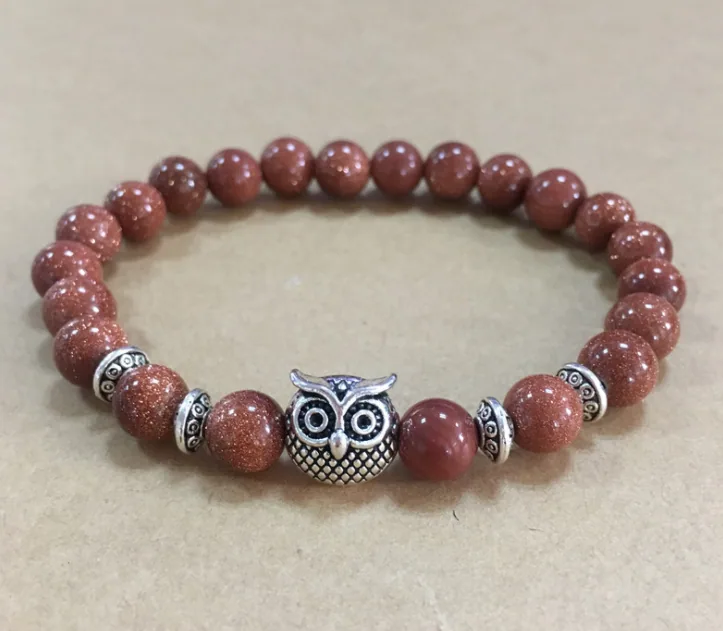 Natural Stone Owl Head Yoga Bracelet — detail 6