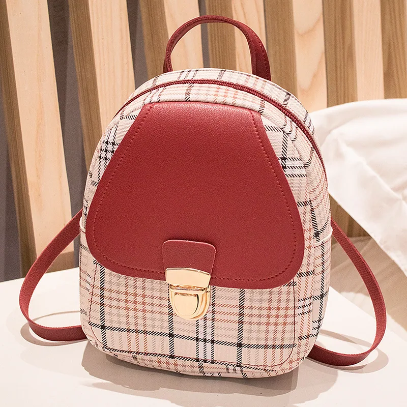 Ladies Check Lock Small Backpack One Shoulder Diagonal Handbag Coin Purse — detail 11