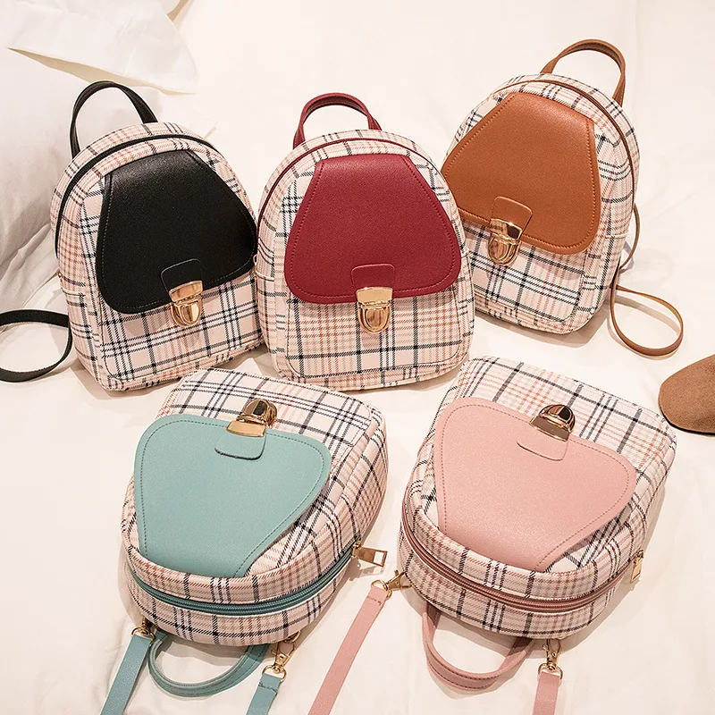 Ladies Check Lock Small Backpack One Shoulder Diagonal Handbag Coin Purse — detail 8