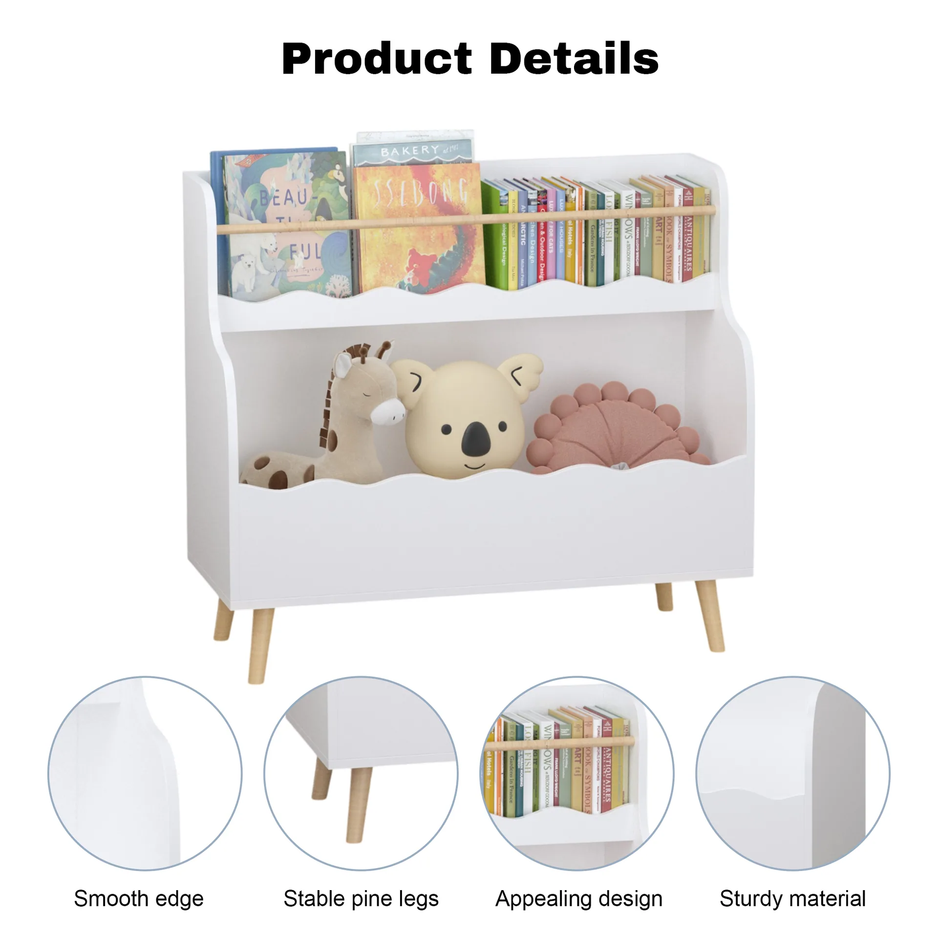 Kids Bookcaes, Children Book Organizer, Toy Storage Cabinet Organizer, White — detail 14