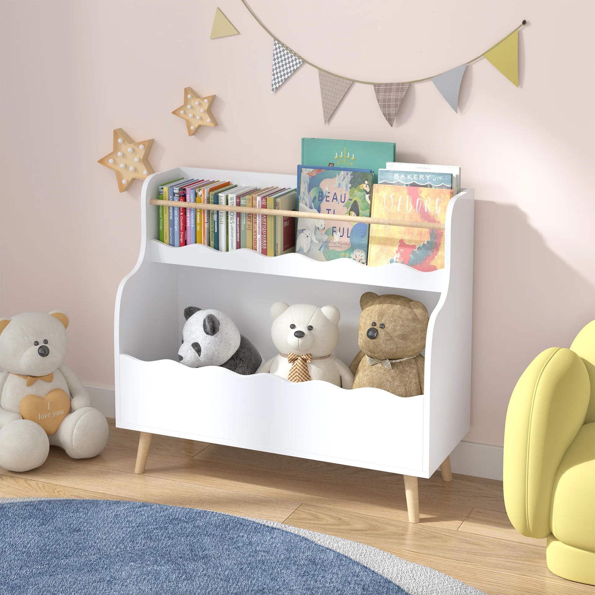 Kids Bookcaes, Children Book Organizer, Toy Storage Cabinet Organizer, White — detail 6