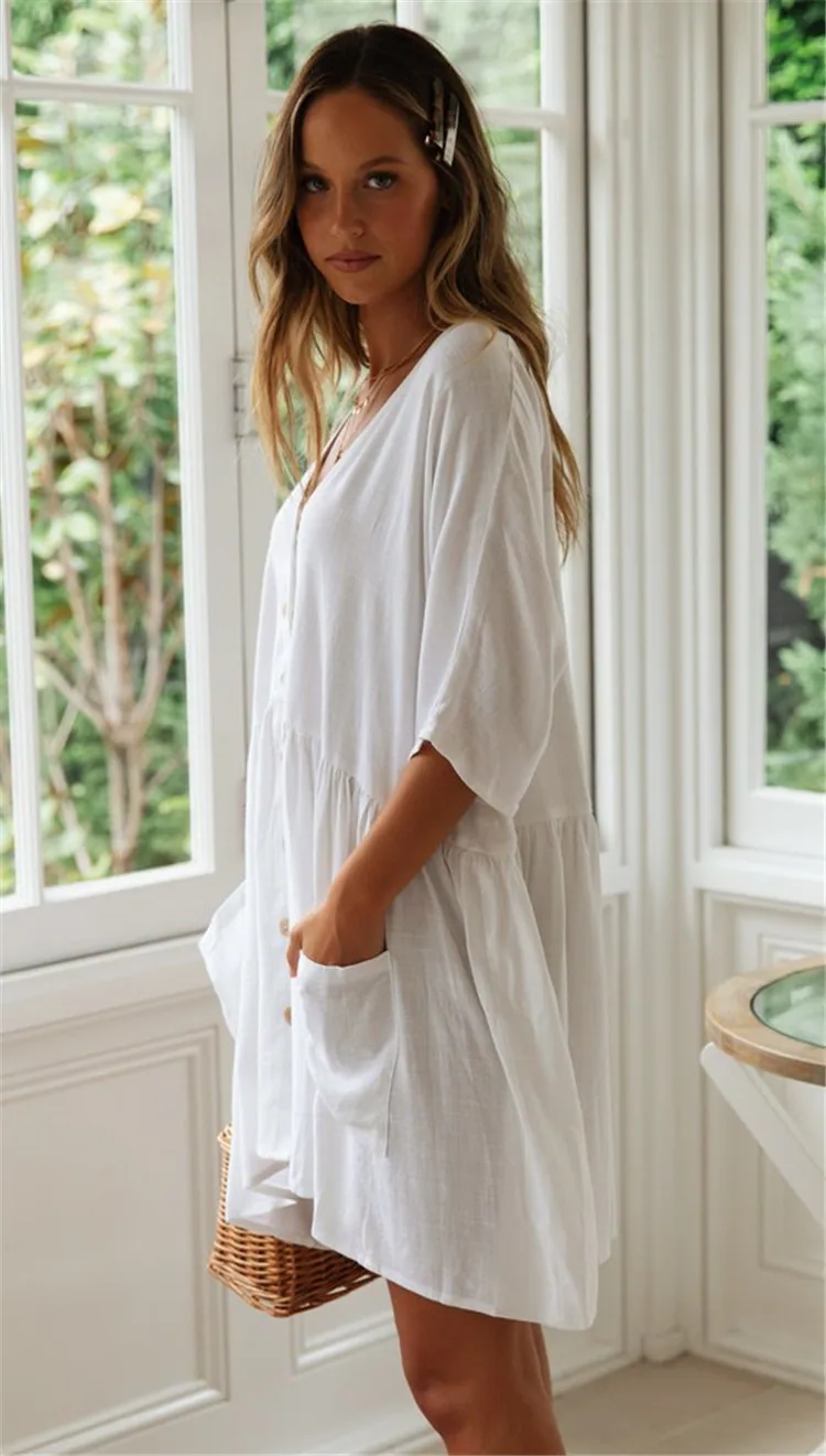 Beach Bikini Blouse Loose Button Vacation Skirt — detail 6