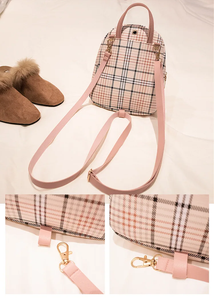 Ladies Check Lock Small Backpack One Shoulder Diagonal Handbag Coin Purse — detail 6