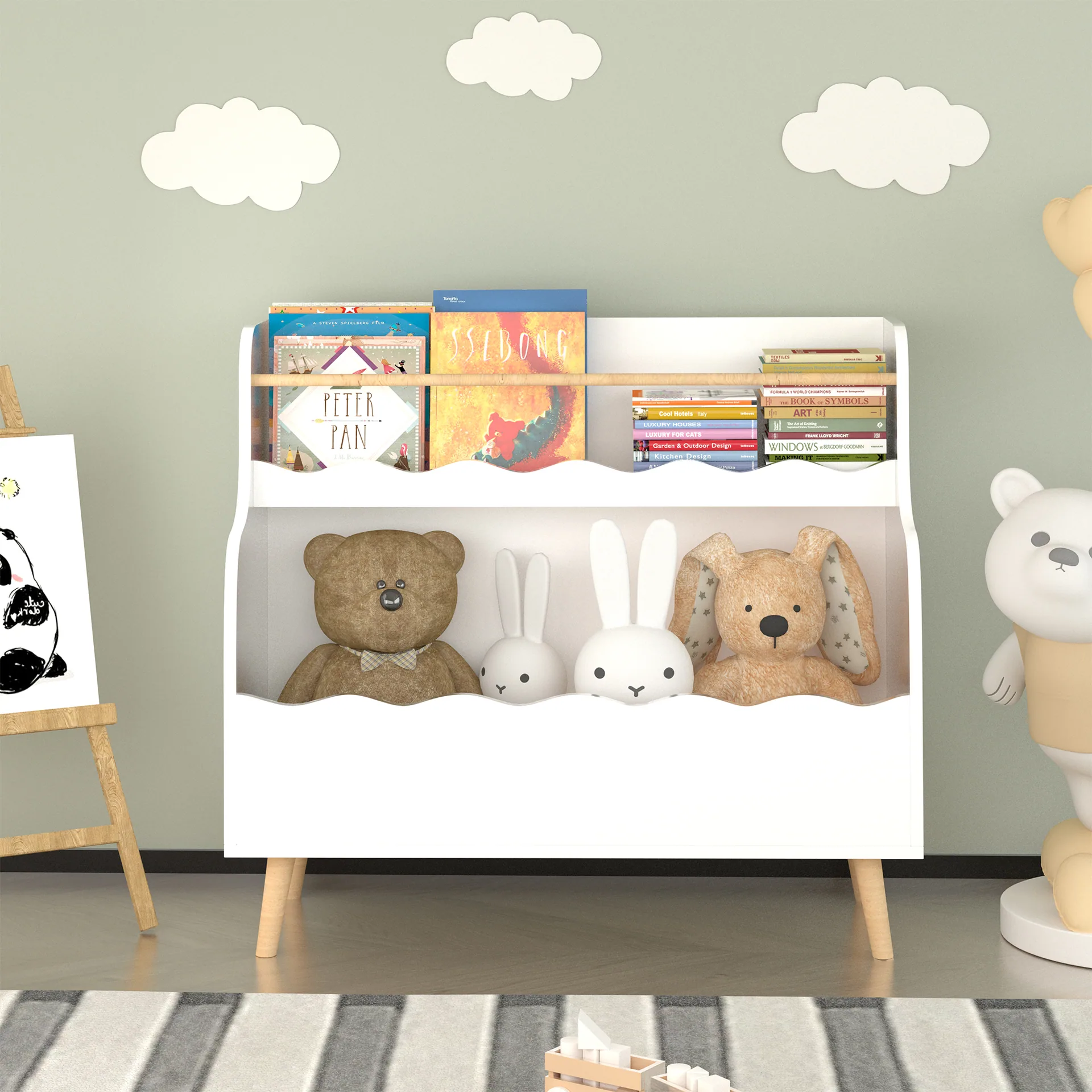 Kids Bookcaes, Children Book Organizer, Toy Storage Cabinet Organizer, White — detail 16
