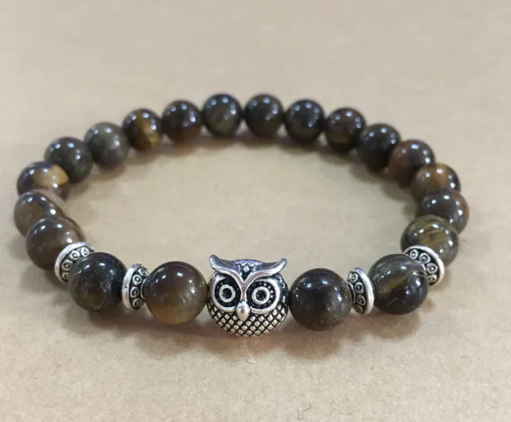 Natural Stone Owl Head Yoga Bracelet — detail 1