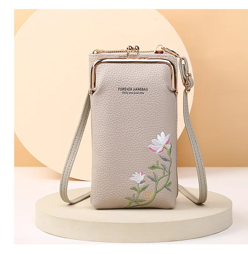 Flower Embroidery Phone Bag With Lock Buckle Outdoor Long Wallet Fashion Shoulder And Crossbody Bags — detail 7