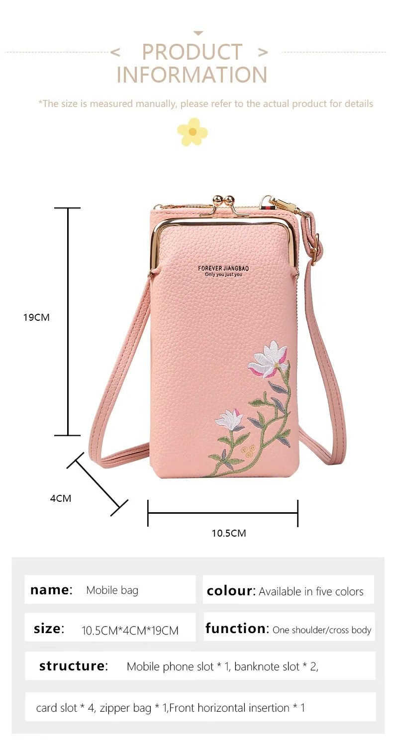 Flower Embroidery Phone Bag With Lock Buckle Outdoor Long Wallet Fashion Shoulder And Crossbody Bags — detail 1