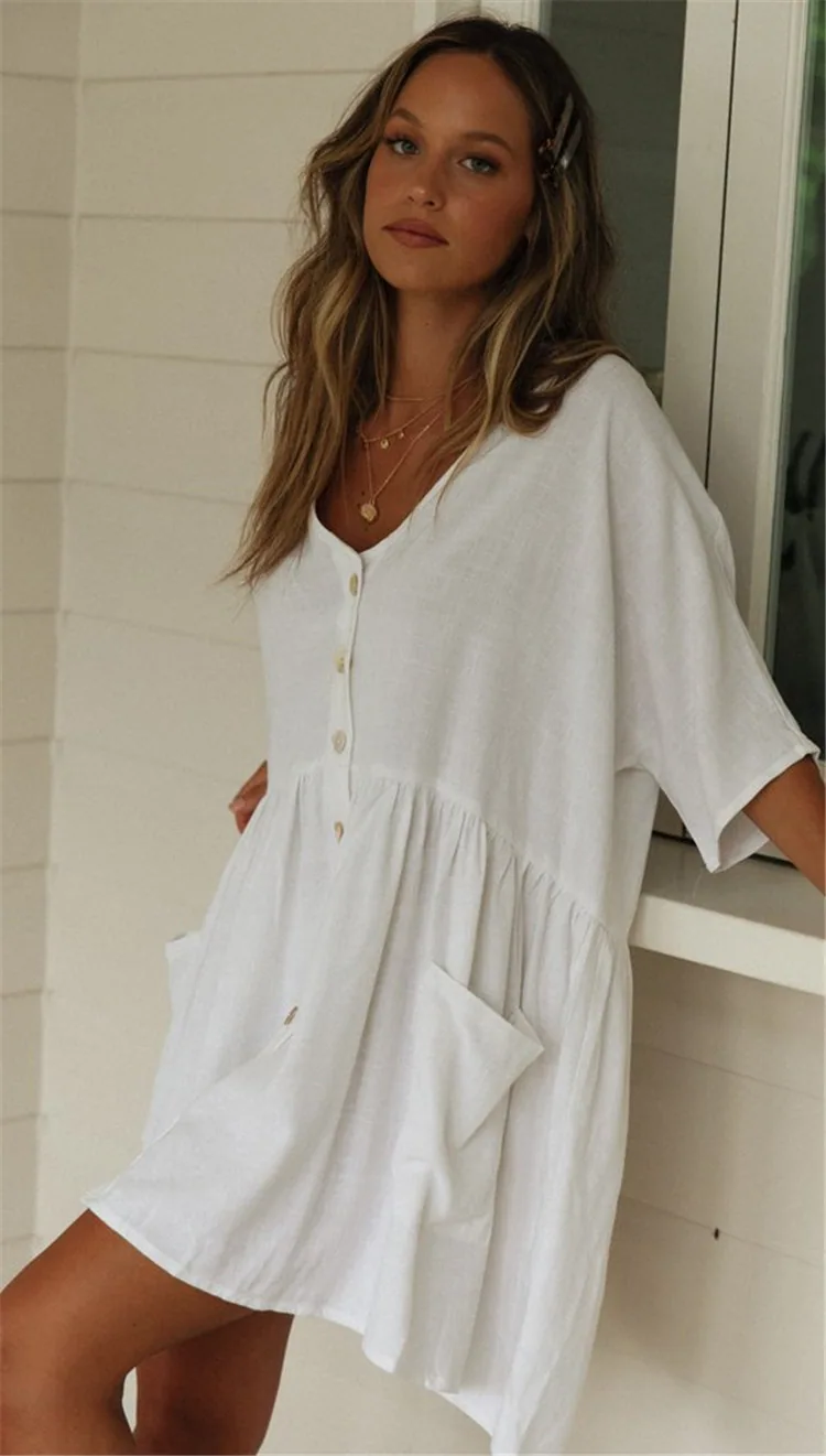 Beach Bikini Blouse Loose Button Vacation Skirt — detail 2