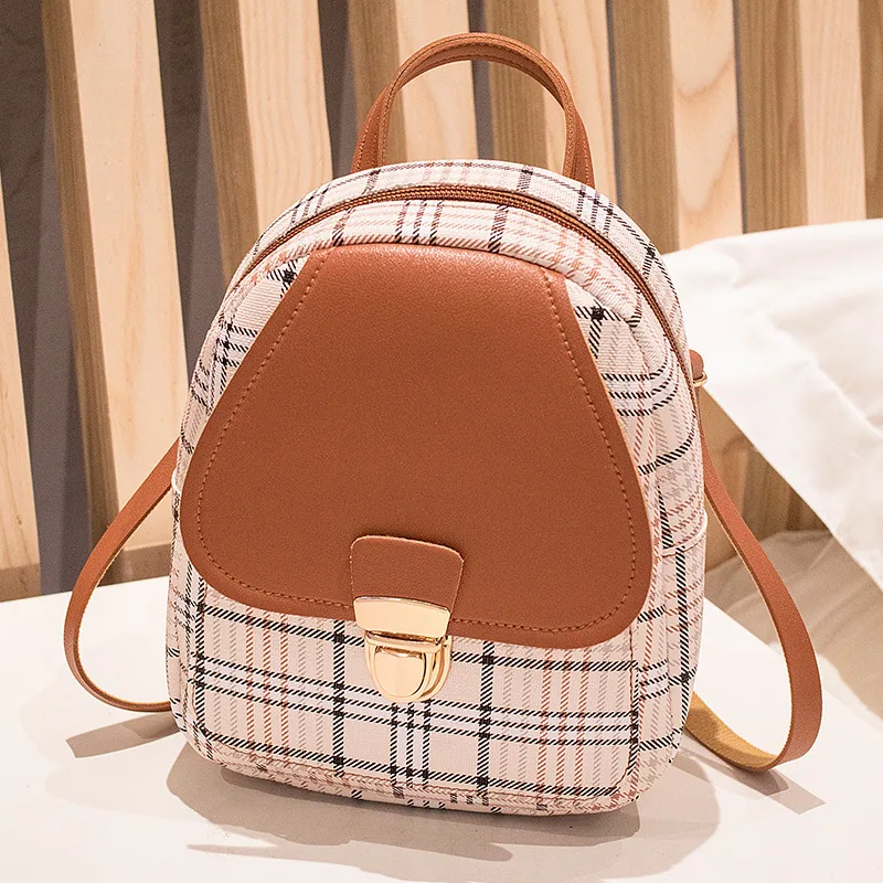 Ladies Check Lock Small Backpack One Shoulder Diagonal Handbag Coin Purse — detail 7