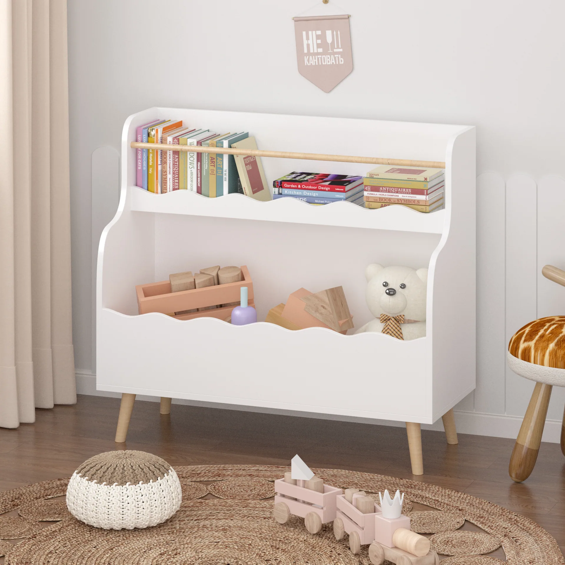 Kids Bookcaes, Children Book Organizer, Toy Storage Cabinet Organizer, White — detail 1