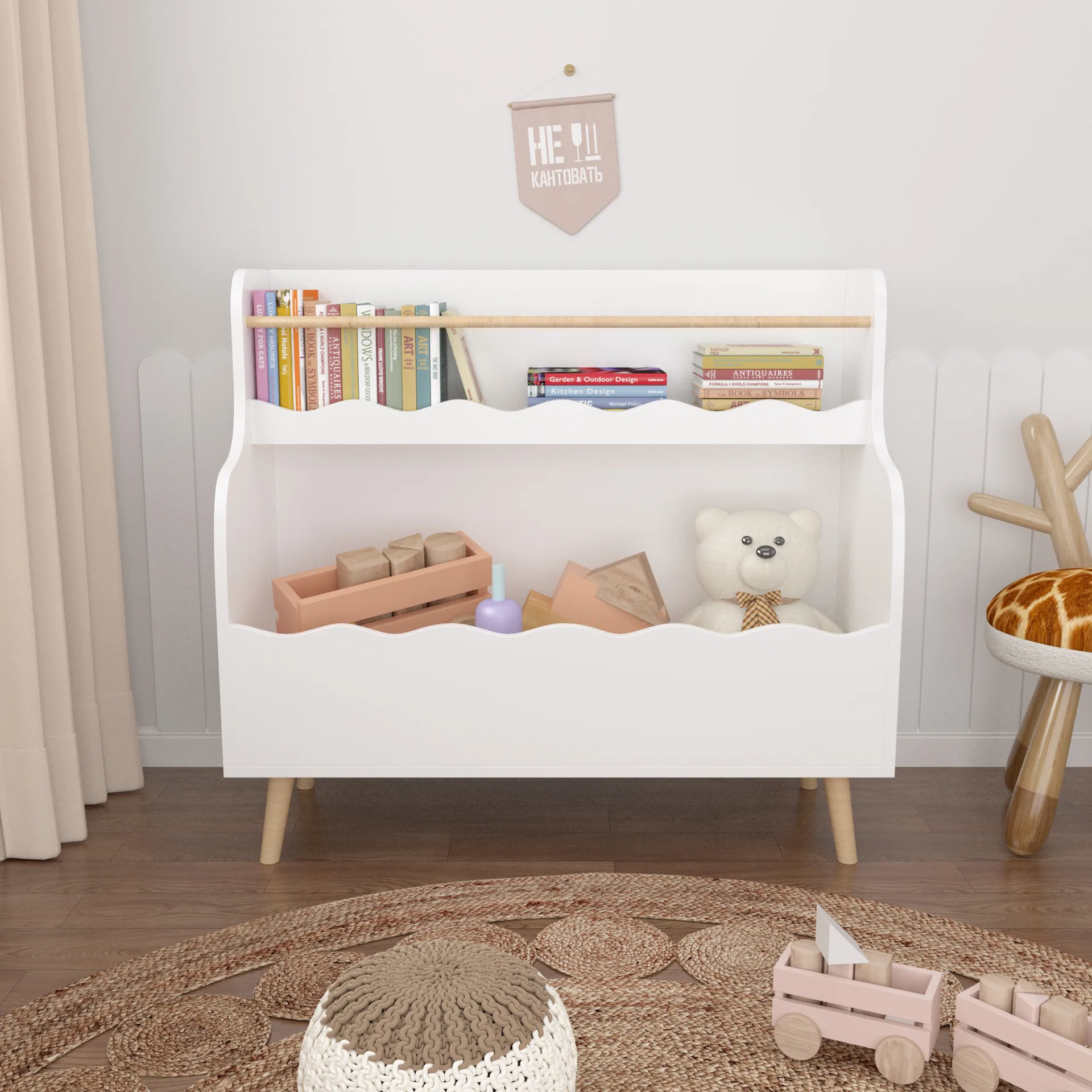 Kids Bookcaes, Children Book Organizer, Toy Storage Cabinet Organizer, White — detail 3