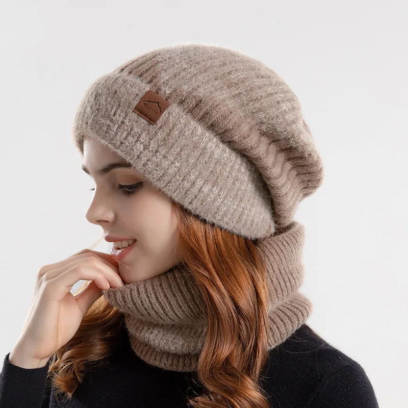 2pcs Knitted Hat Suit With Scarf Winter Two-color Hat And Thick Warm Earflaps Wool Scarf — detail 7