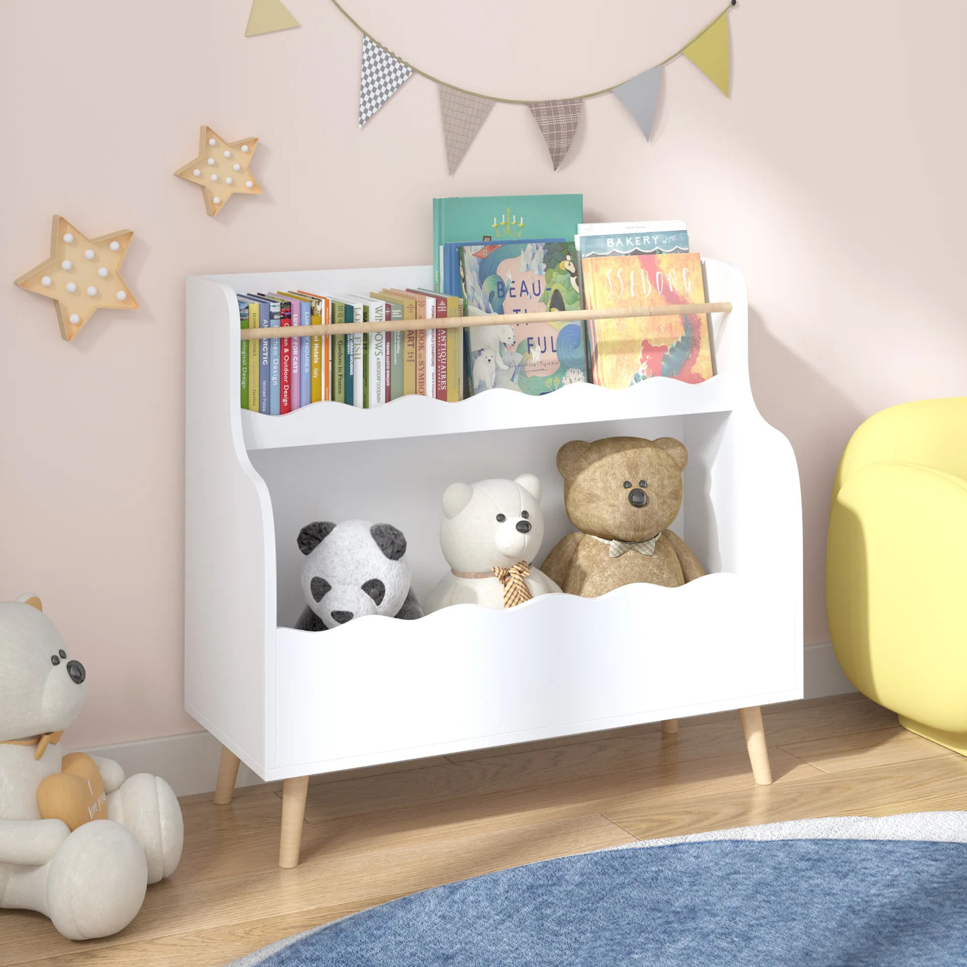Kids Bookcaes, Children Book Organizer, Toy Storage Cabinet Organizer, White — detail 5